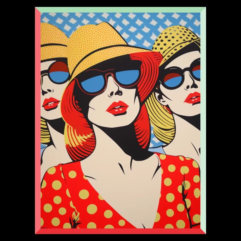 Trois dames Pop Art avec chapeaux de soleil Soleil de vacances