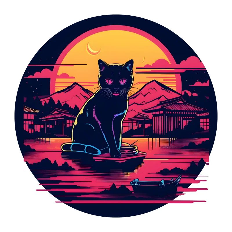 Synthwave japan Cat in the night