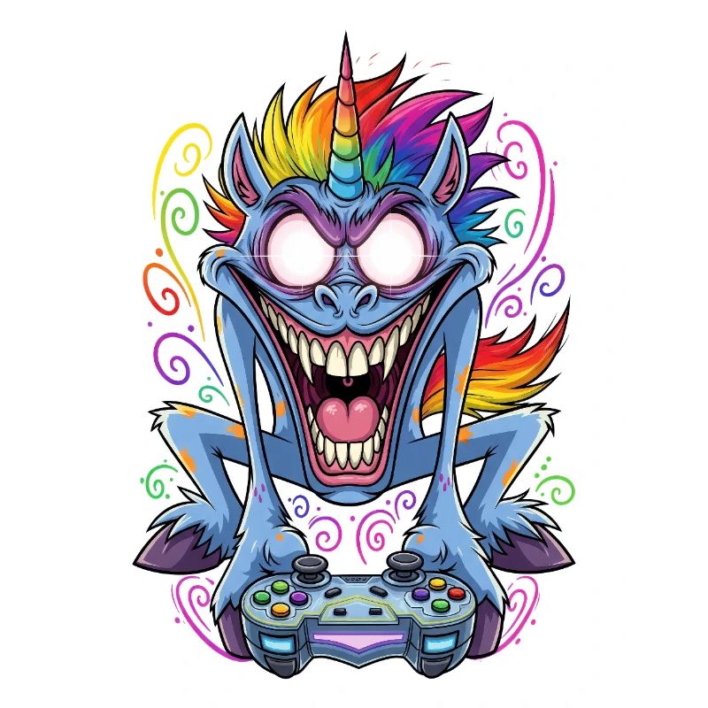 Verrücktes Gaming Einhorn mit Controller Gamer