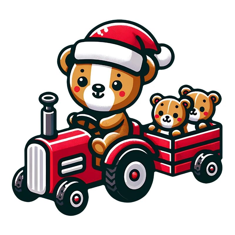 Teddy als Weihnachtsmann mit Traktor