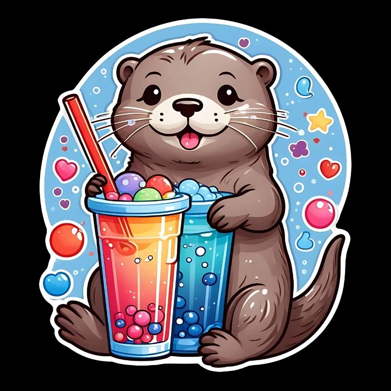 Little Cute Otter Drinking Lemonade