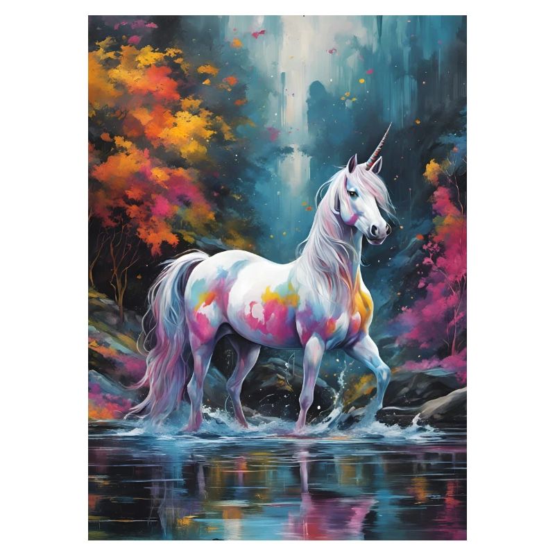 Ein Einhorn mit Farbtupfern