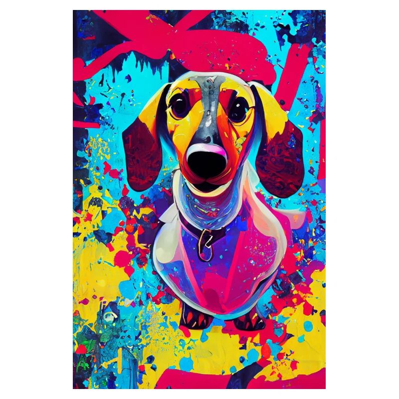 Impression pop art moderne | Teckel avec graffiti coloré