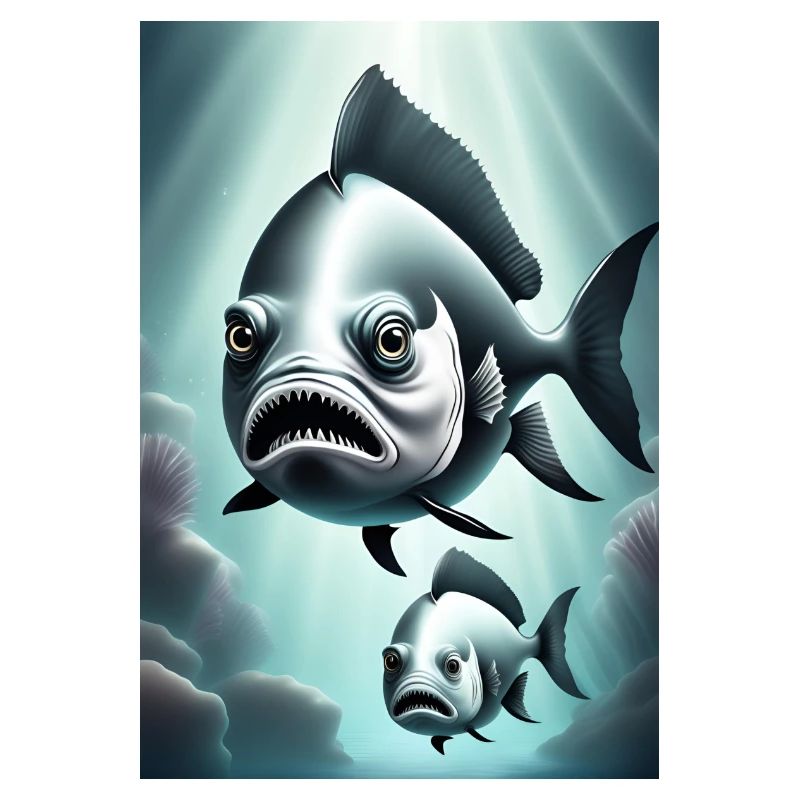 Conception de poisson effrayant en noir et blanc