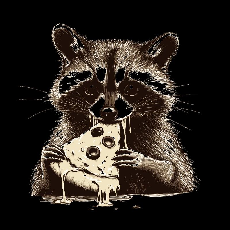 Raton laveur mangeant de la pizza