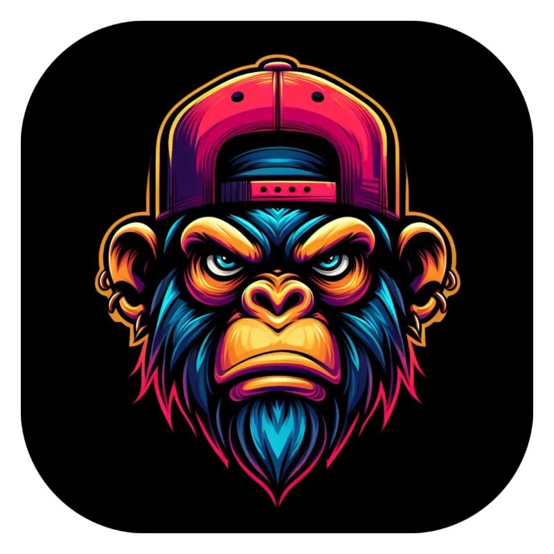 Wütender Affe mit Kappe in Bunt