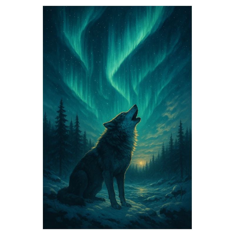 Wolf unter Polarlichtern