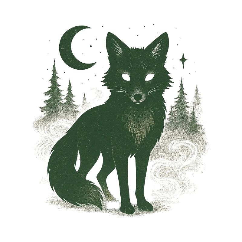 Mystical forest fox at moonlit night