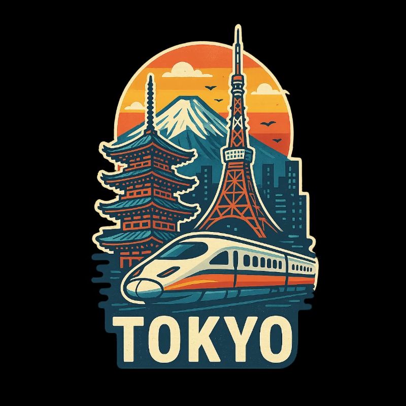 Tokyo Skyline with Mount Fuji and Bullet Train