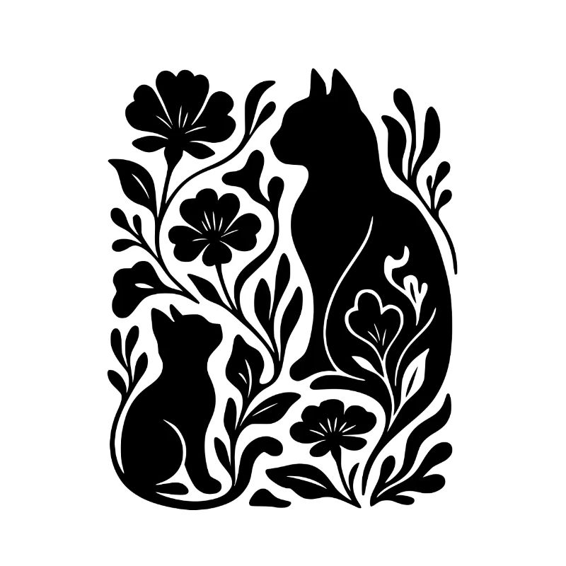 Chats et fleurs élégants – Élégant