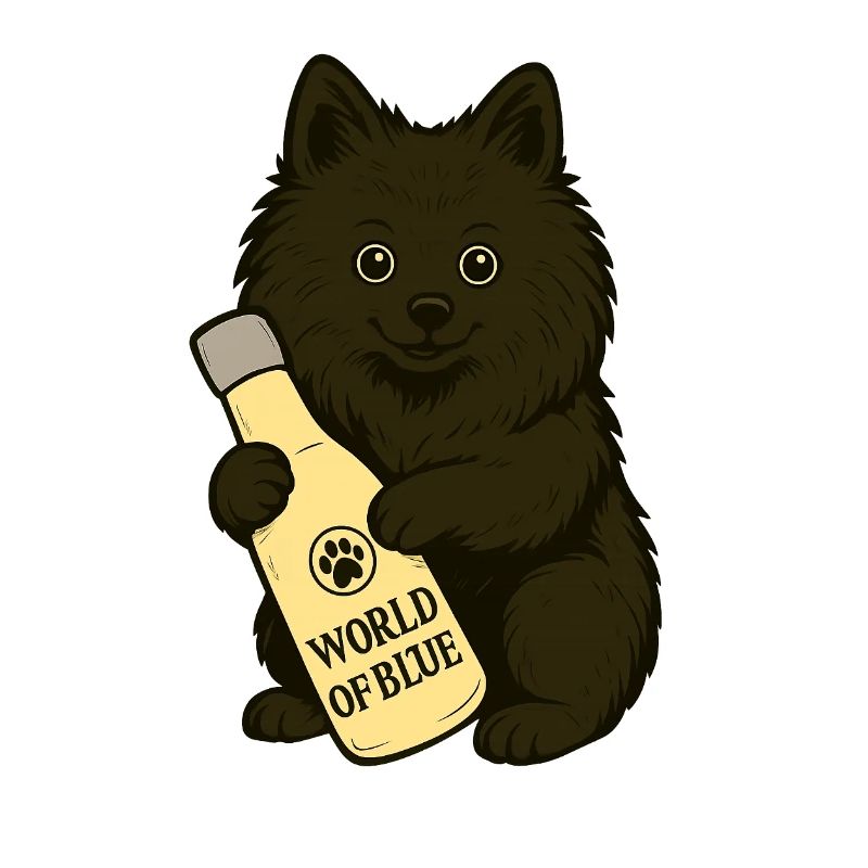 Spitz mignon (chien) avec bouteille