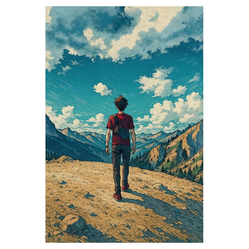 Mountain Explorer on Blue Sky Landscape