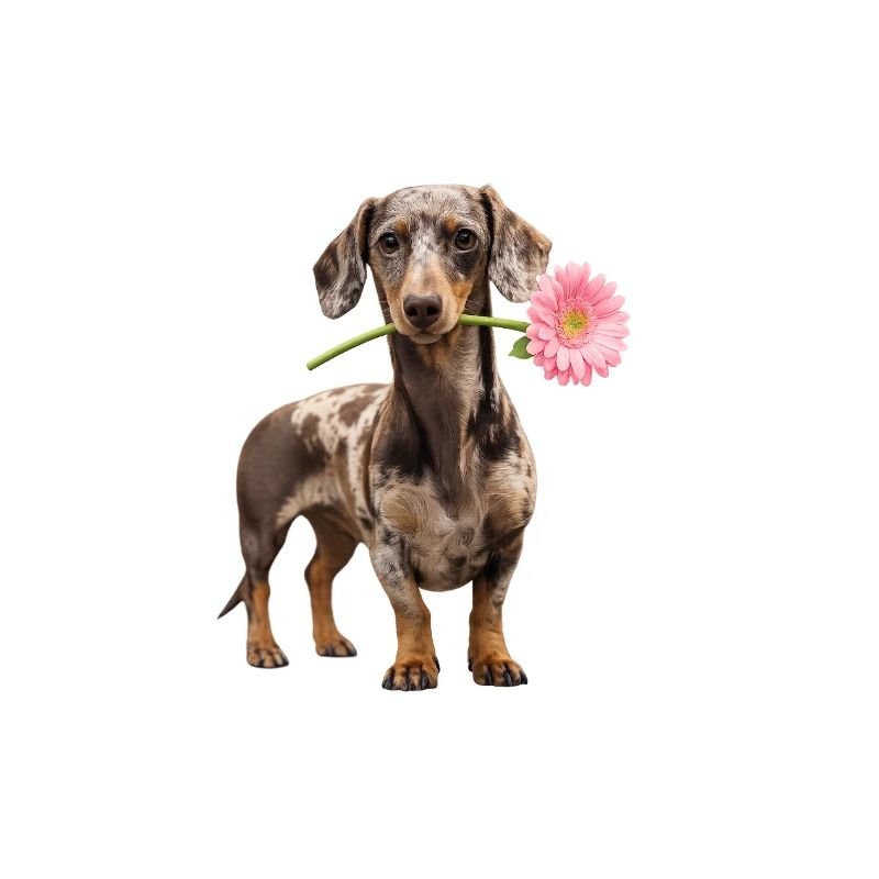 Dackel mit Blume – Blütenliebe