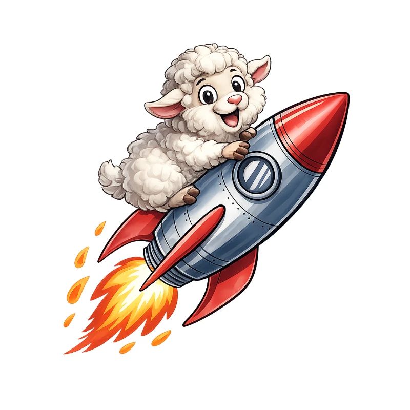 Wool sheep on rocket flight
