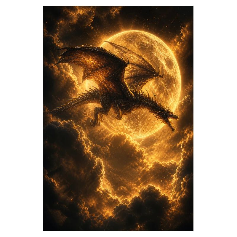 Dragon over Moonlit Ember Sky