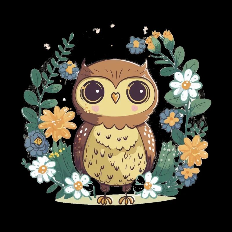 Hibou mignon dans la forêt de fleurs 8