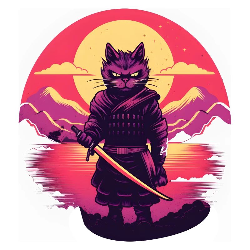 Synthwave samurai Cat