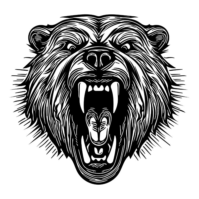 Angry bear's head with sharp teeth