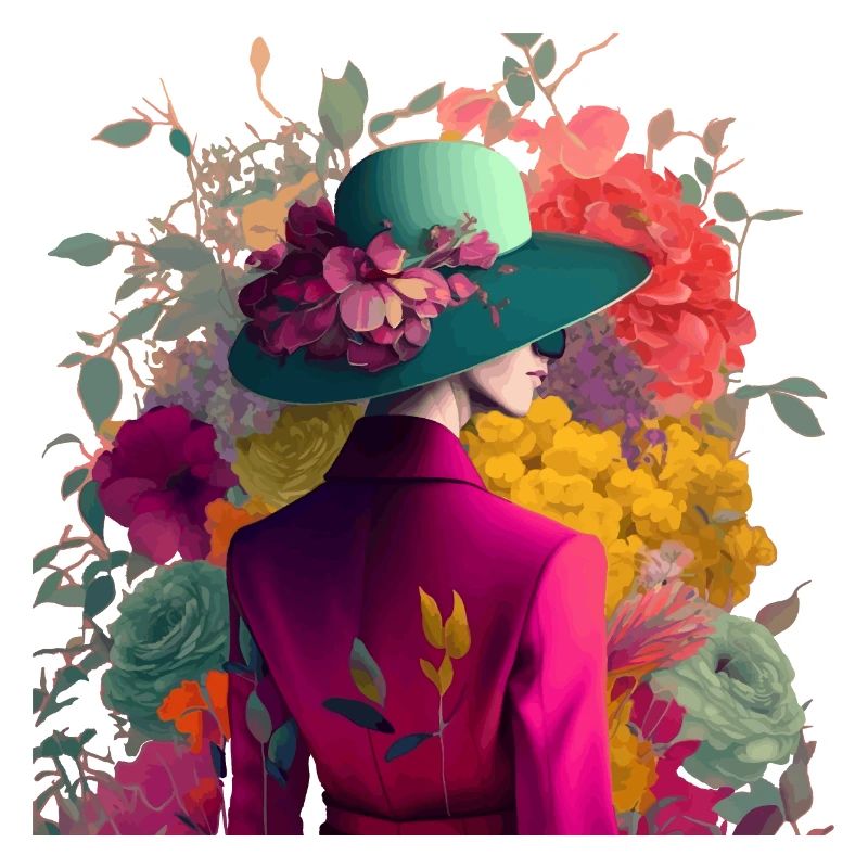 Modèle avec chapeau et fleurs cadeau