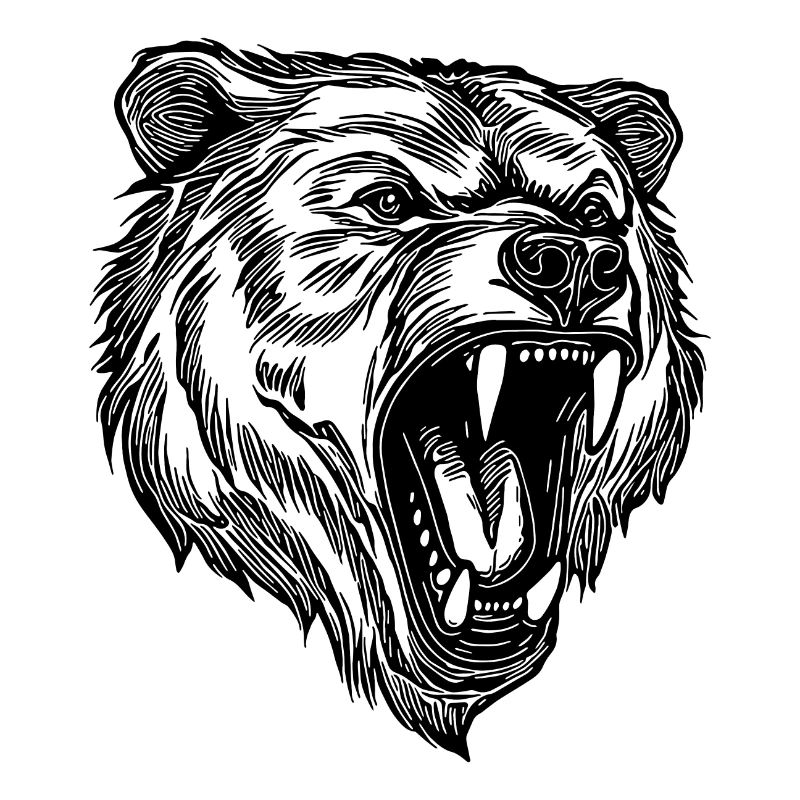 Wild evil bear head with sharp teeth