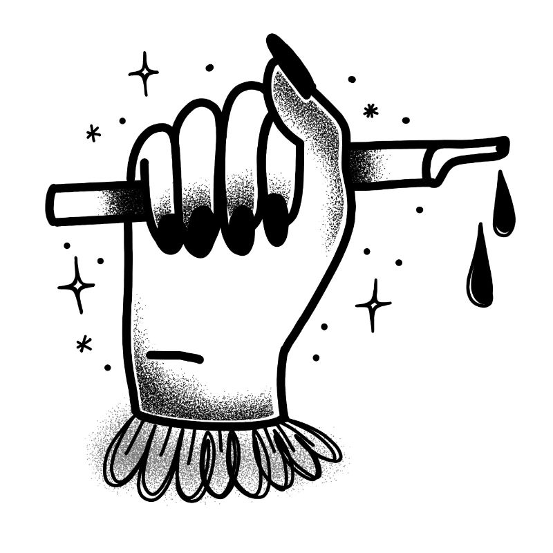 Witchcore Tattoo style Writing Hand Ink Dripping
