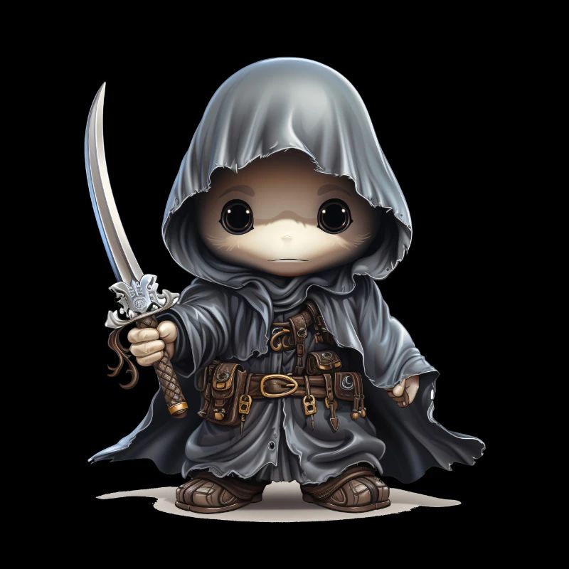 Cute ghost with dagger, cape and button eyes