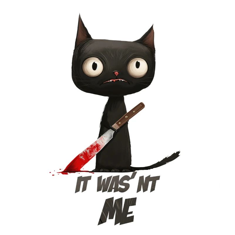 Drôle de chat noir avec couteau - Ce n’était pas moi