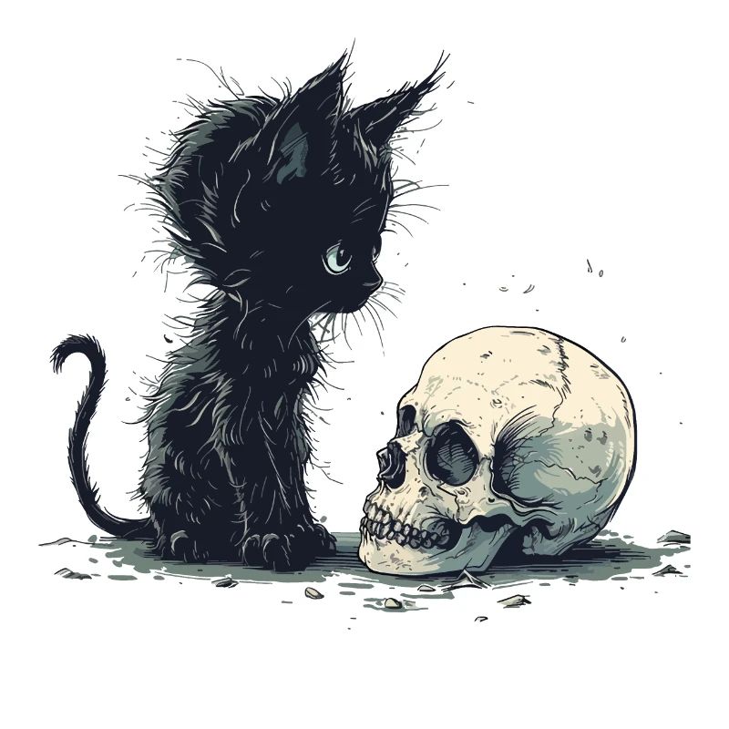 Cute Emo Gothic Kitten and Skull