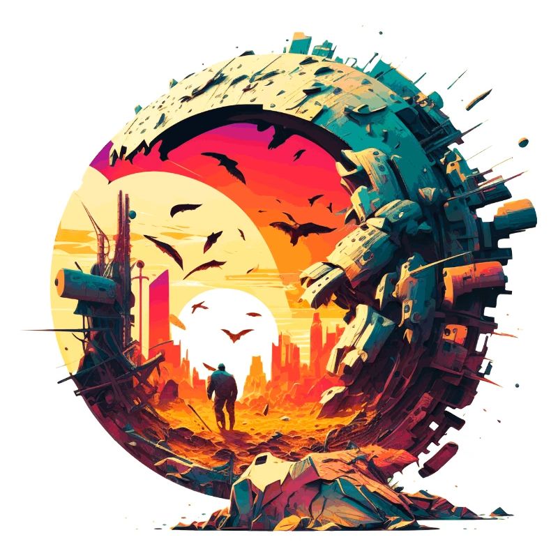 Soudure désolée de science-fiction avec un itinérant