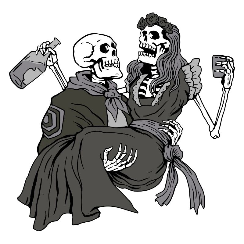 Skeleton couple drinking