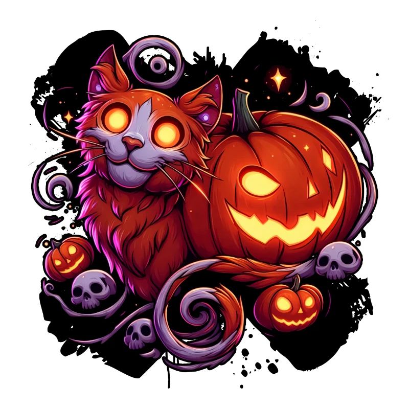 Mystical Cat & Glowing Pumpkins