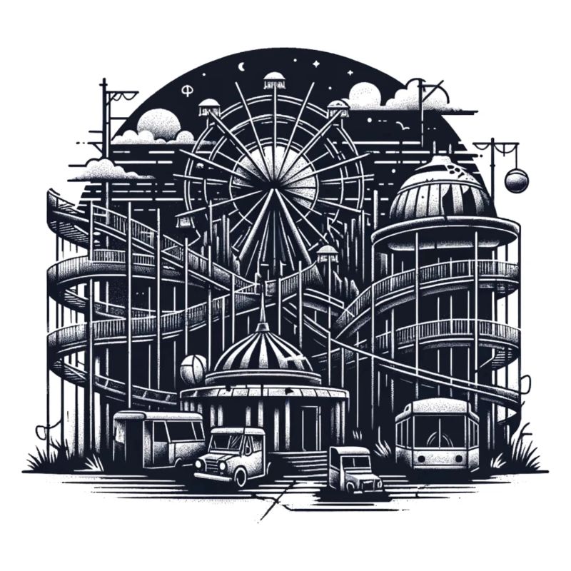 Deserted Amusement Park: Urbex Vector Art