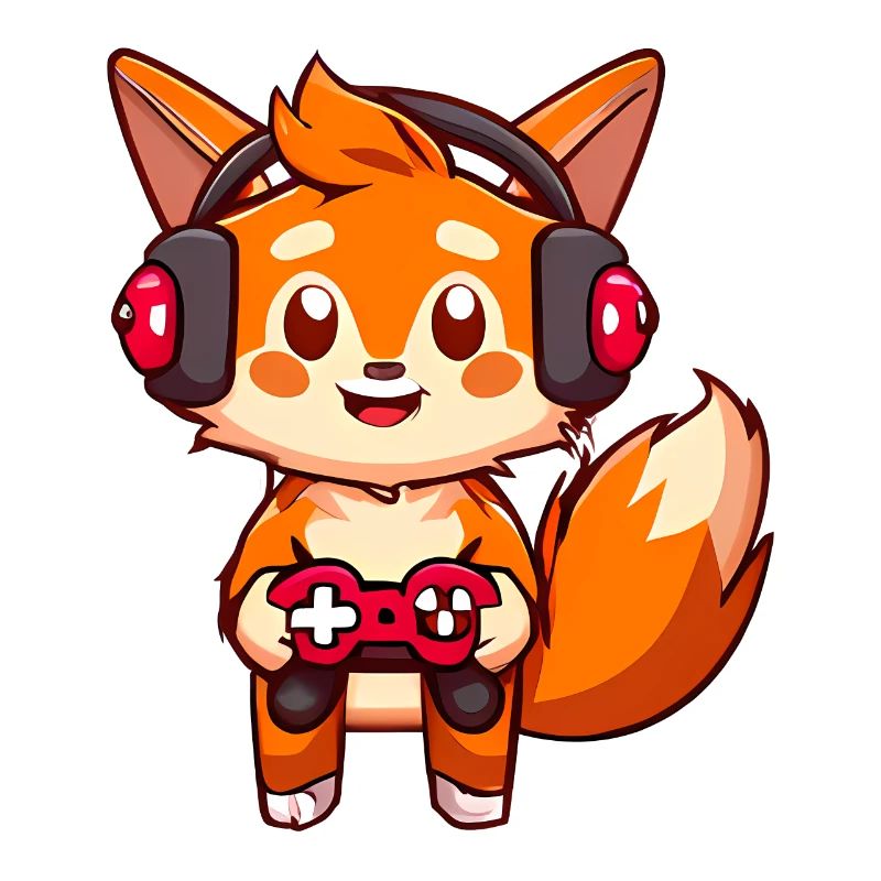 00237 roter Fuchs mit Kopfhörer und Controller