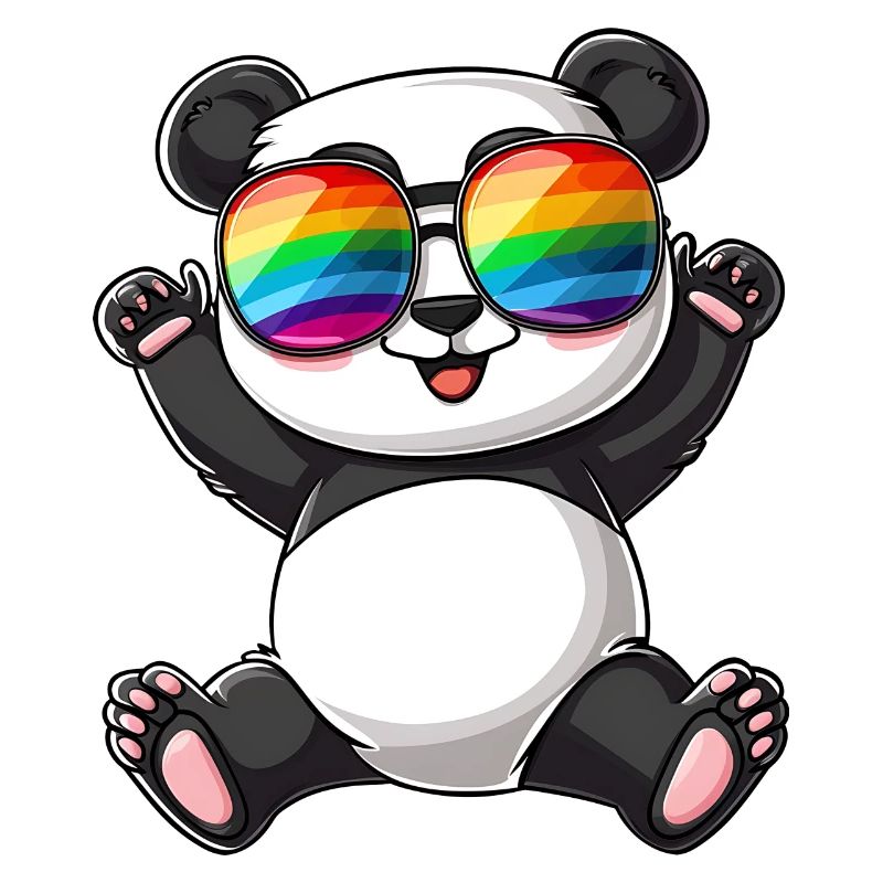 Panda Cartoon with a Pride Rainbow glasses.