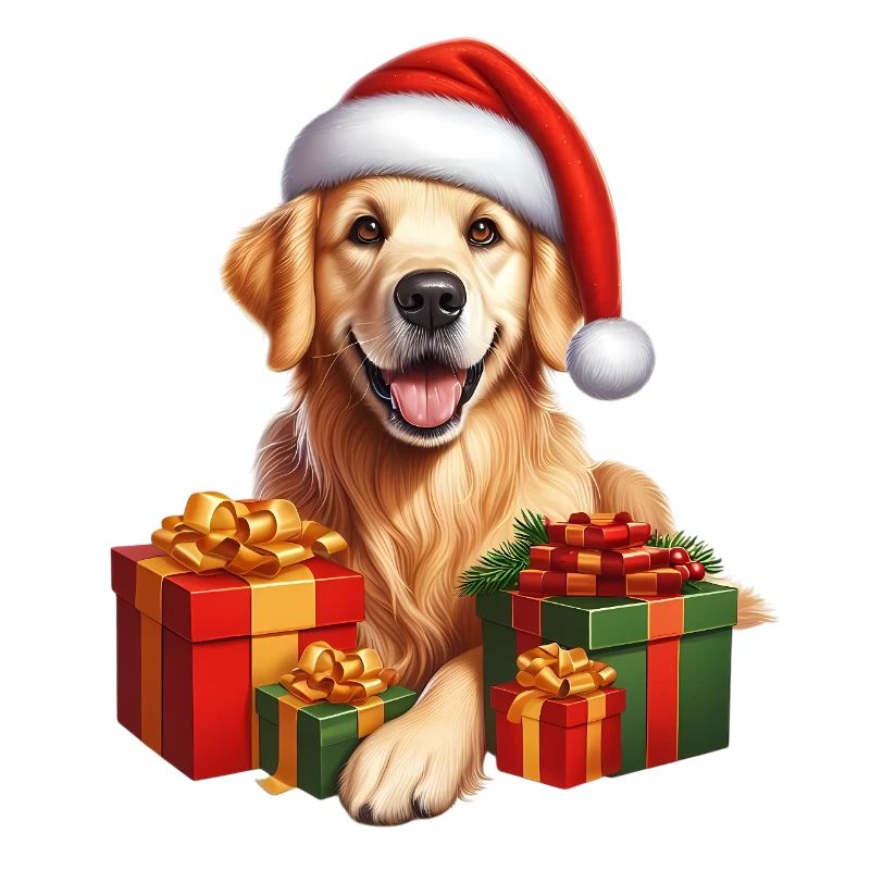 Weihnachtshund mit Geschenken