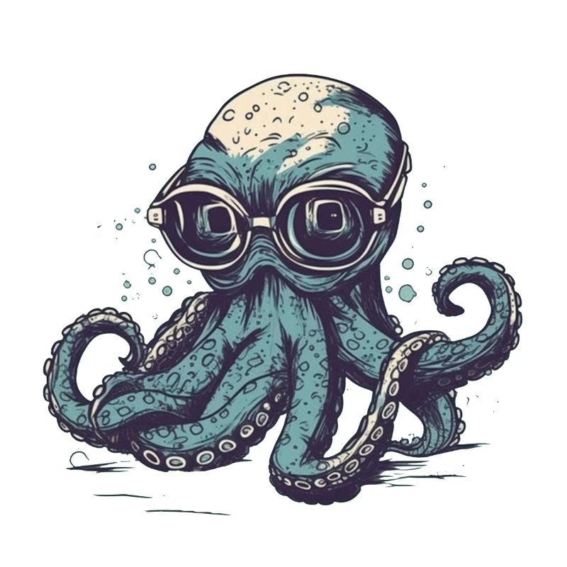 Nerdy Comic Octopus with Glasses