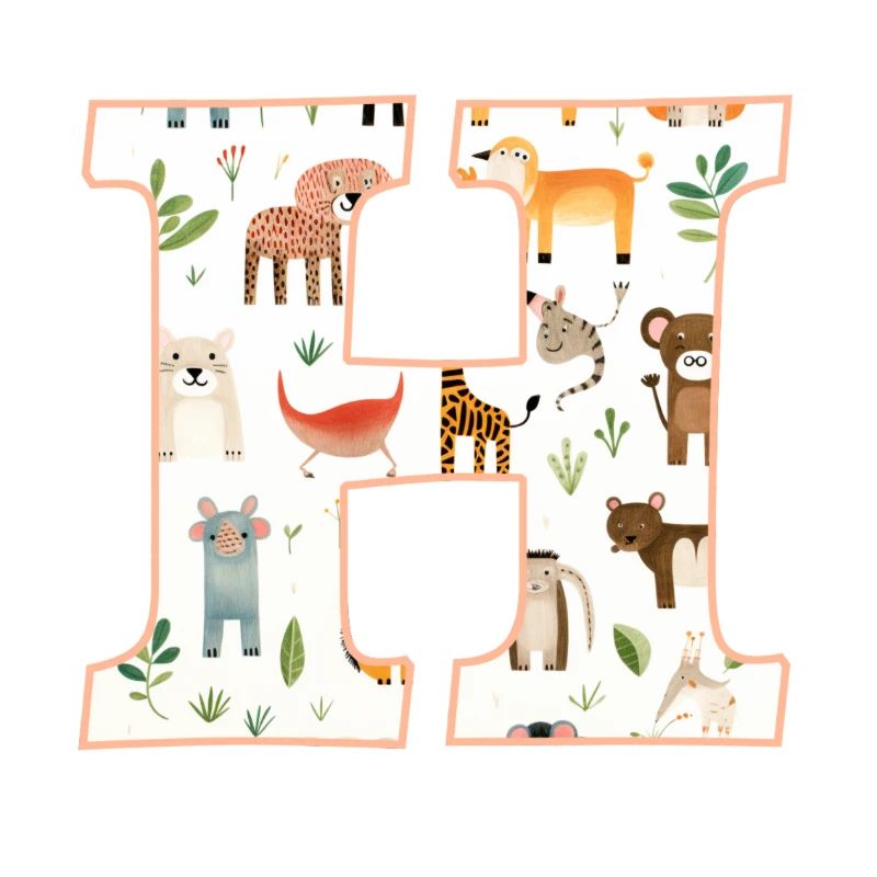 Letter H, Monogram, Animal Pattern
