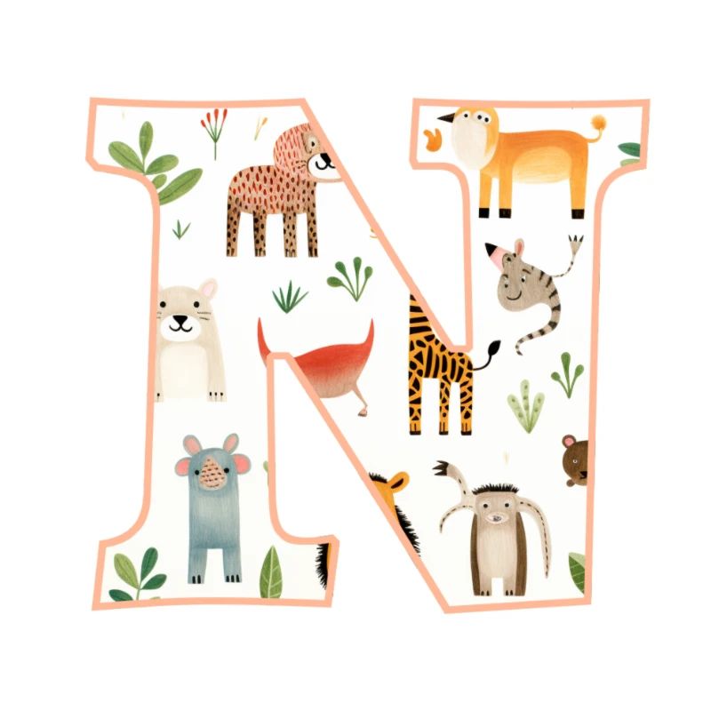 Letter N, Monogram, Animal Pattern