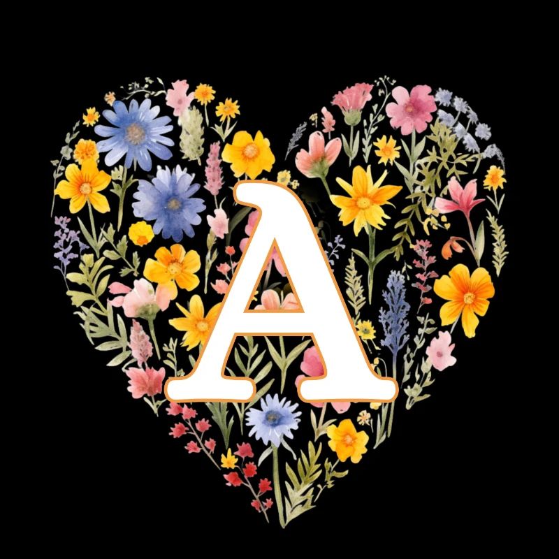 Buchstabe A, Monogramm, Herz-Blumen