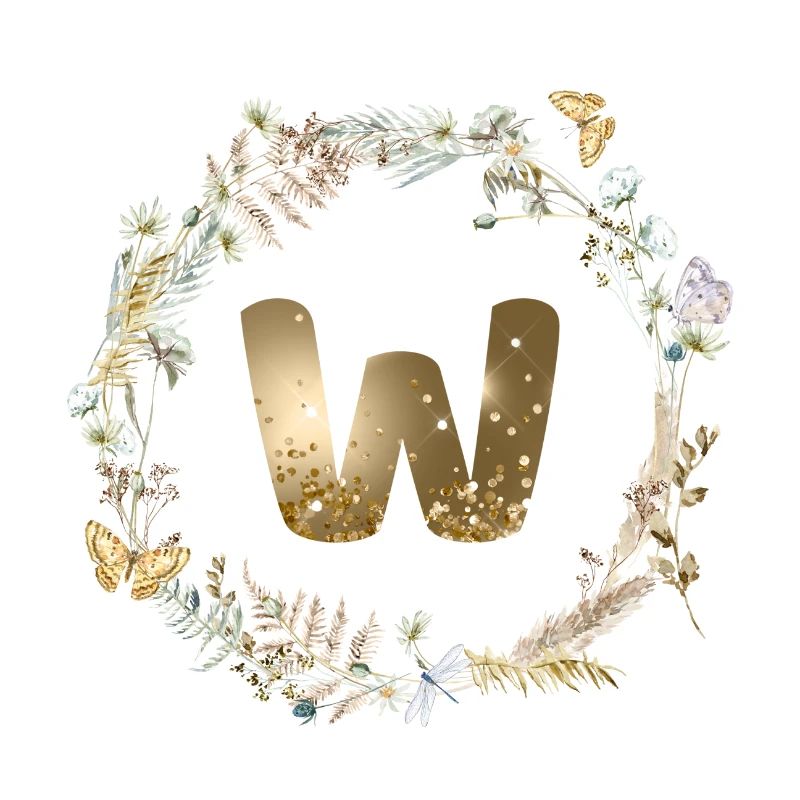 W Monogram Glitter Boho Wreath