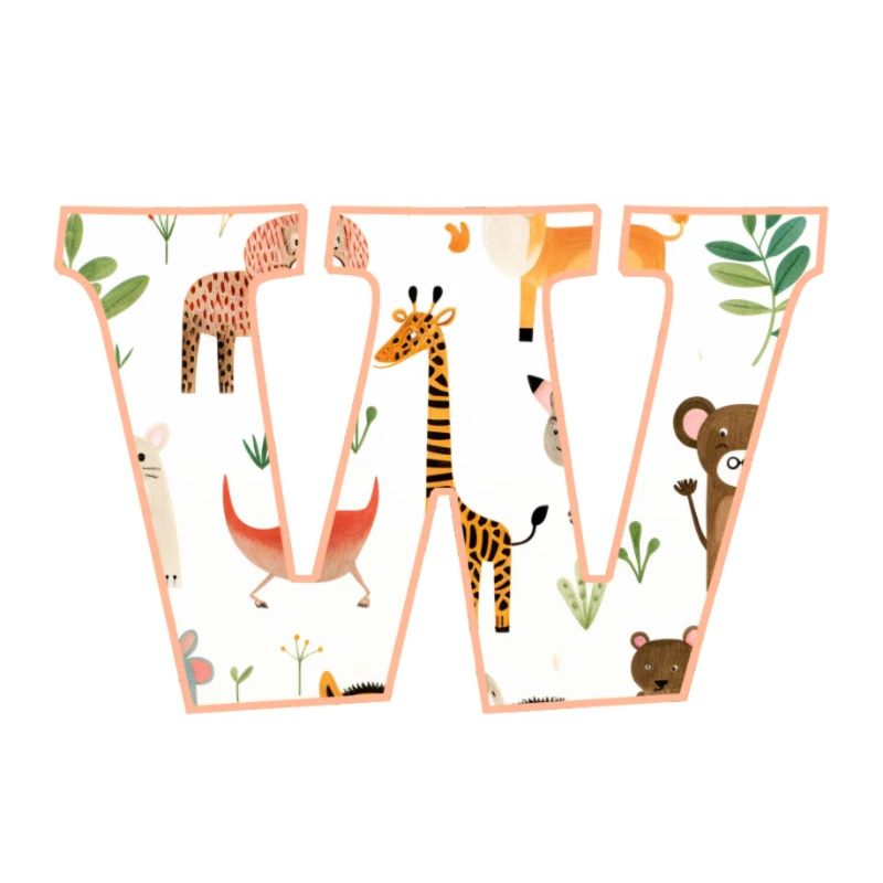 Buchstabe W, Monogramm, Tiermuster