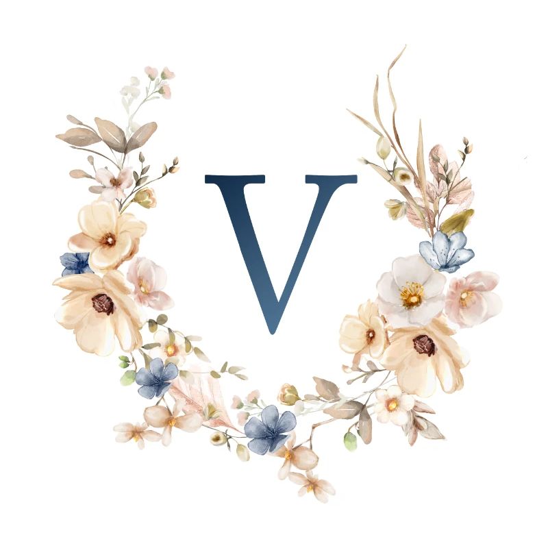 V Monogram, Floral, Boho