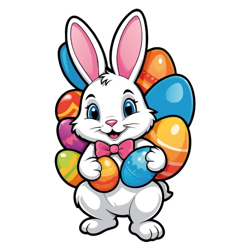 Funny little easter bunny with colorful eggs