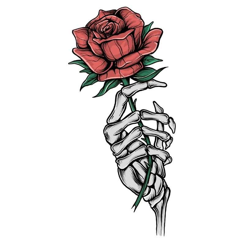 Main en os avec rose