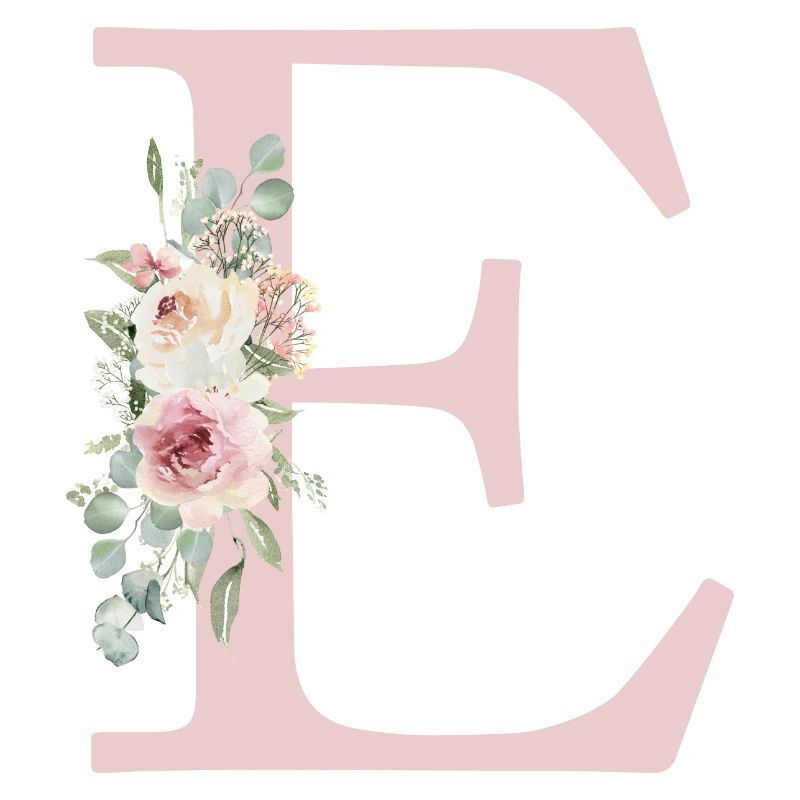 E| Monogramm | Eukalyptus-Pastell-Blumen-Blau