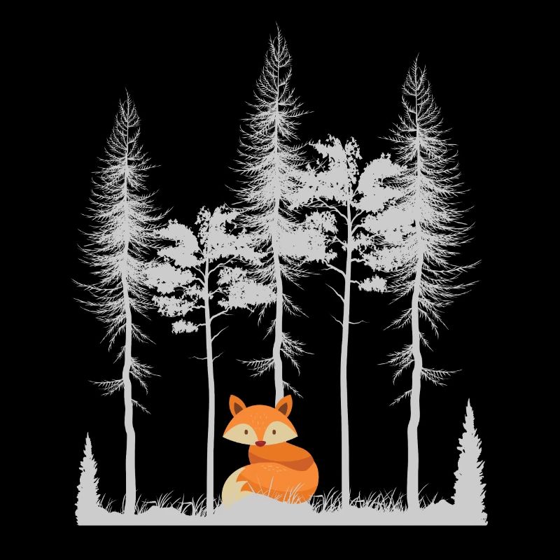 Sweet Fox in the Forest Retro Pattern Vintage Tree Forest