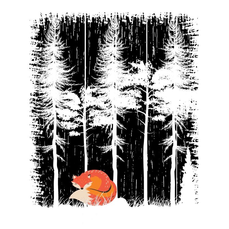 Sweet Fox in the Forest Retro Pattern Vintage Tree Forest