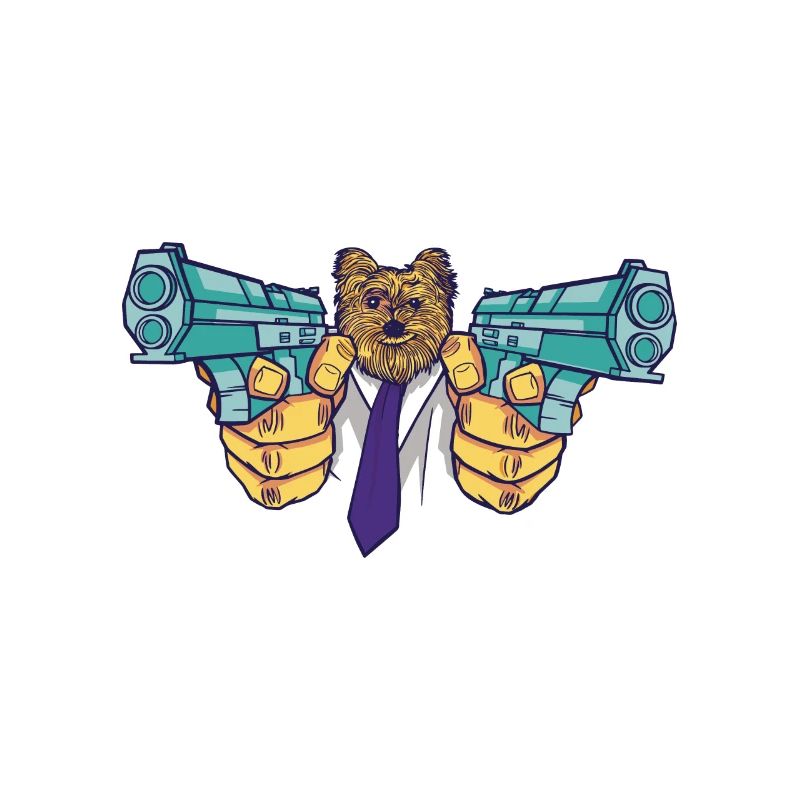 Agent de chien Yorkshire Terrier avec pistolets