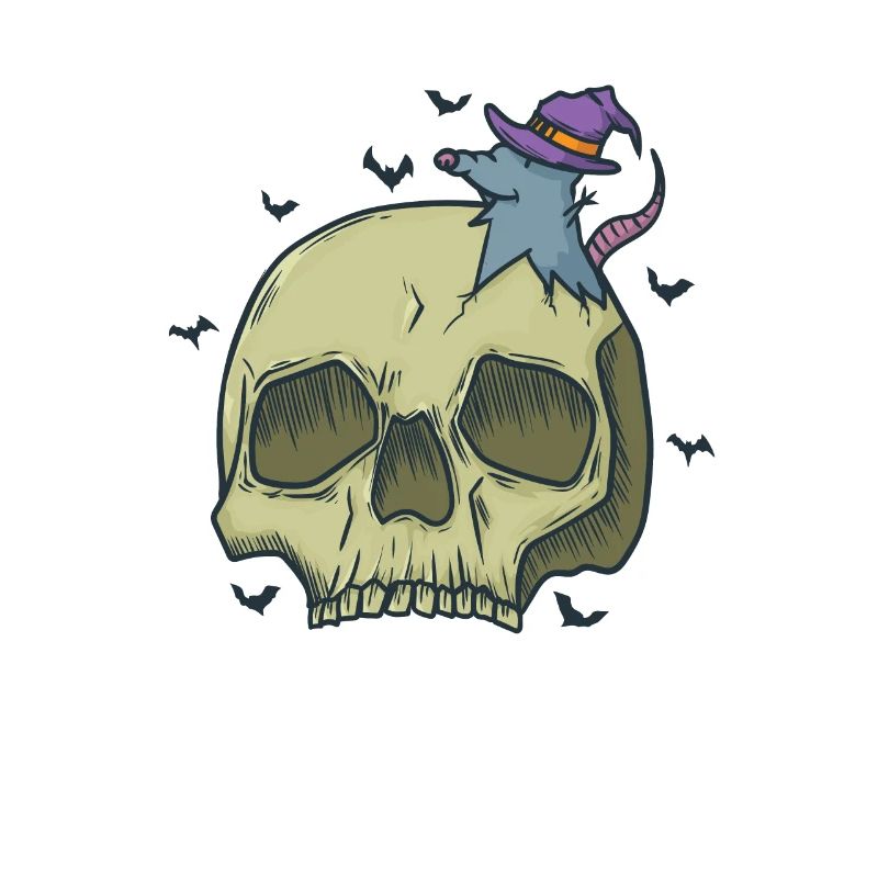 Halloween Bone Skull with Witch Mouse