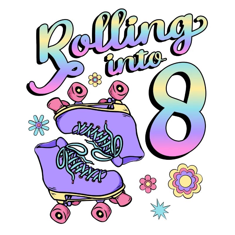 Rolling Into 8 Roller Skaters Floral 8th Year